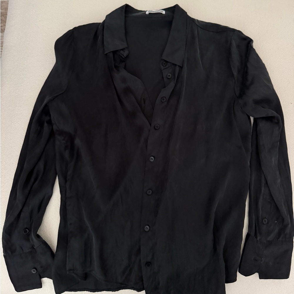 Reformation Silk Black Button-Up Blouse